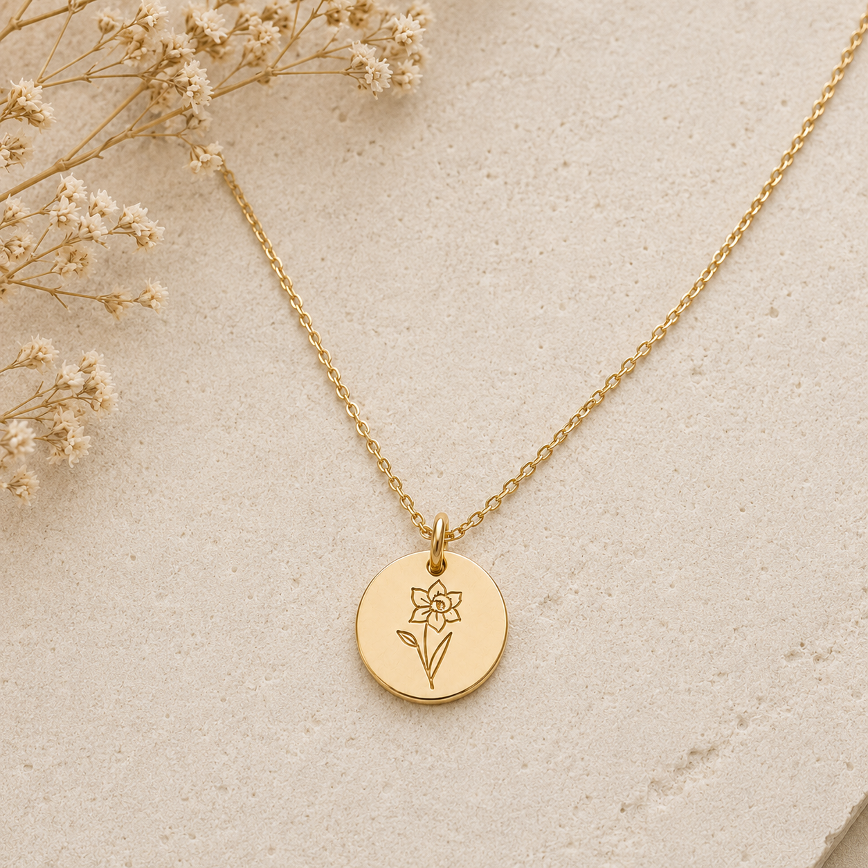 Birth Flower Necklace | Hand Stamped | Sterling Silver