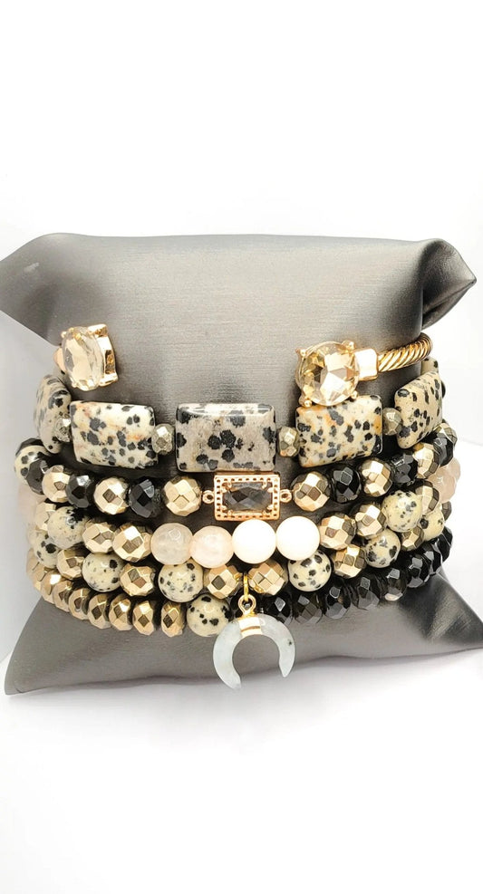 Dalmation Jasper Bracelet Stacked set
