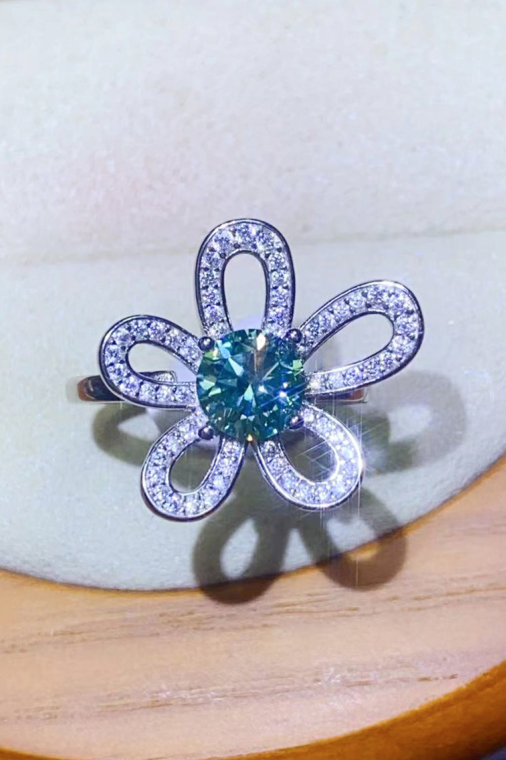 1 Carat Green Sparkala™ Flower Shape Open Ring