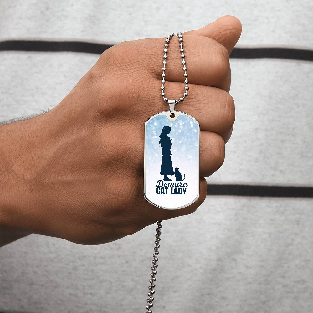 Demure Cat Lady Dog Tag Necklace