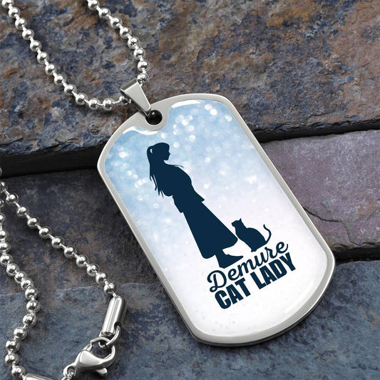 Demure Cat Lady Dog Tag Necklace
