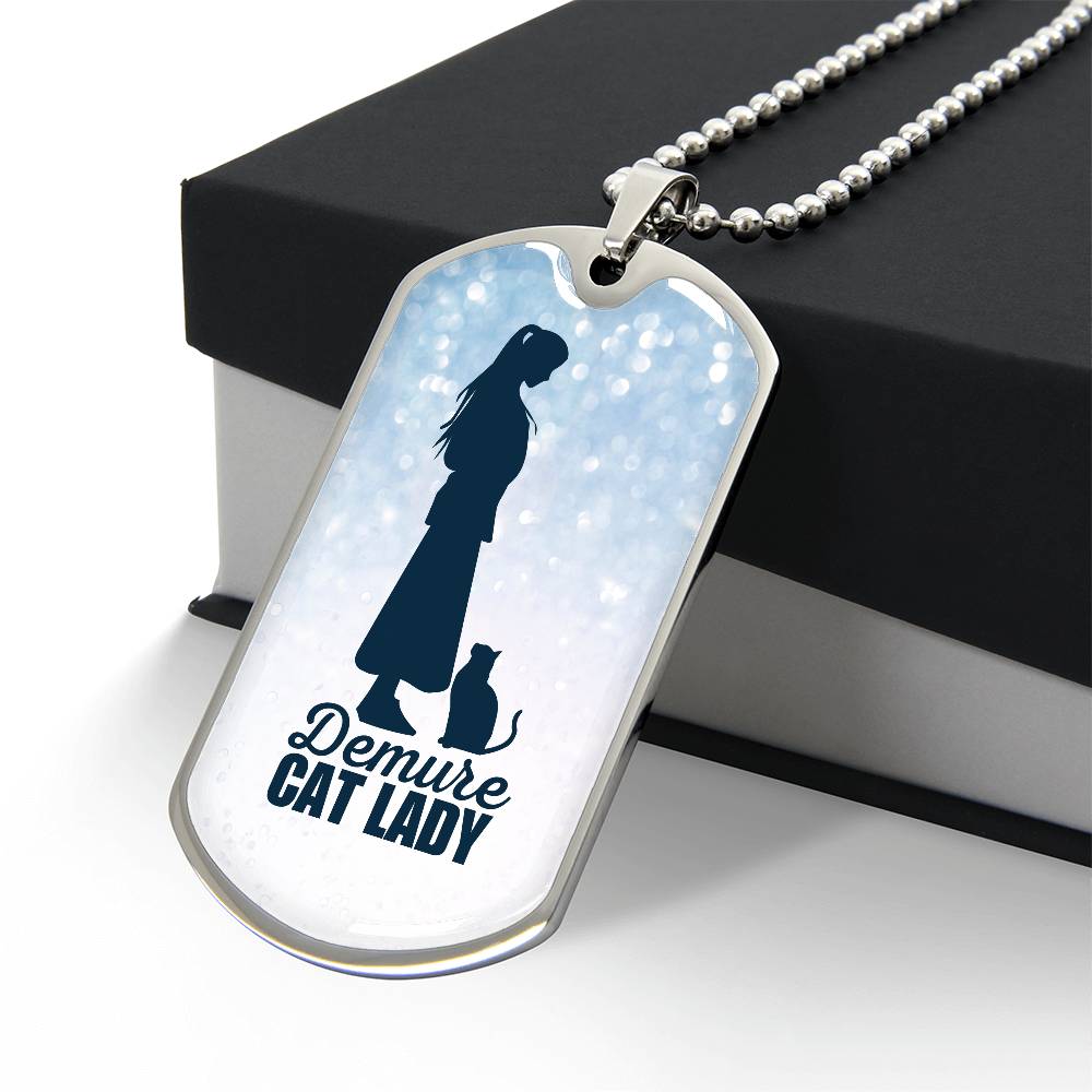 Demure Cat Lady Dog Tag Necklace