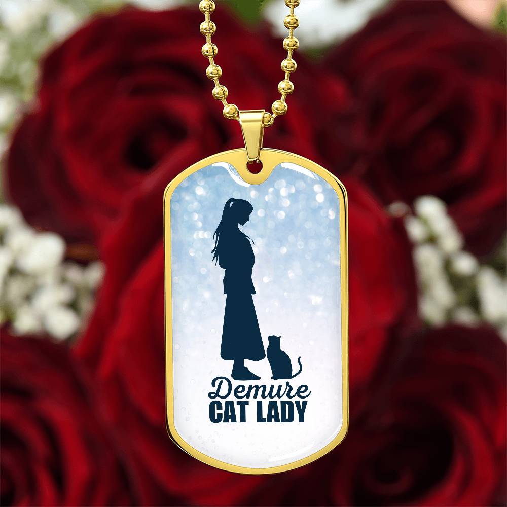 Demure Cat Lady Dog Tag Necklace