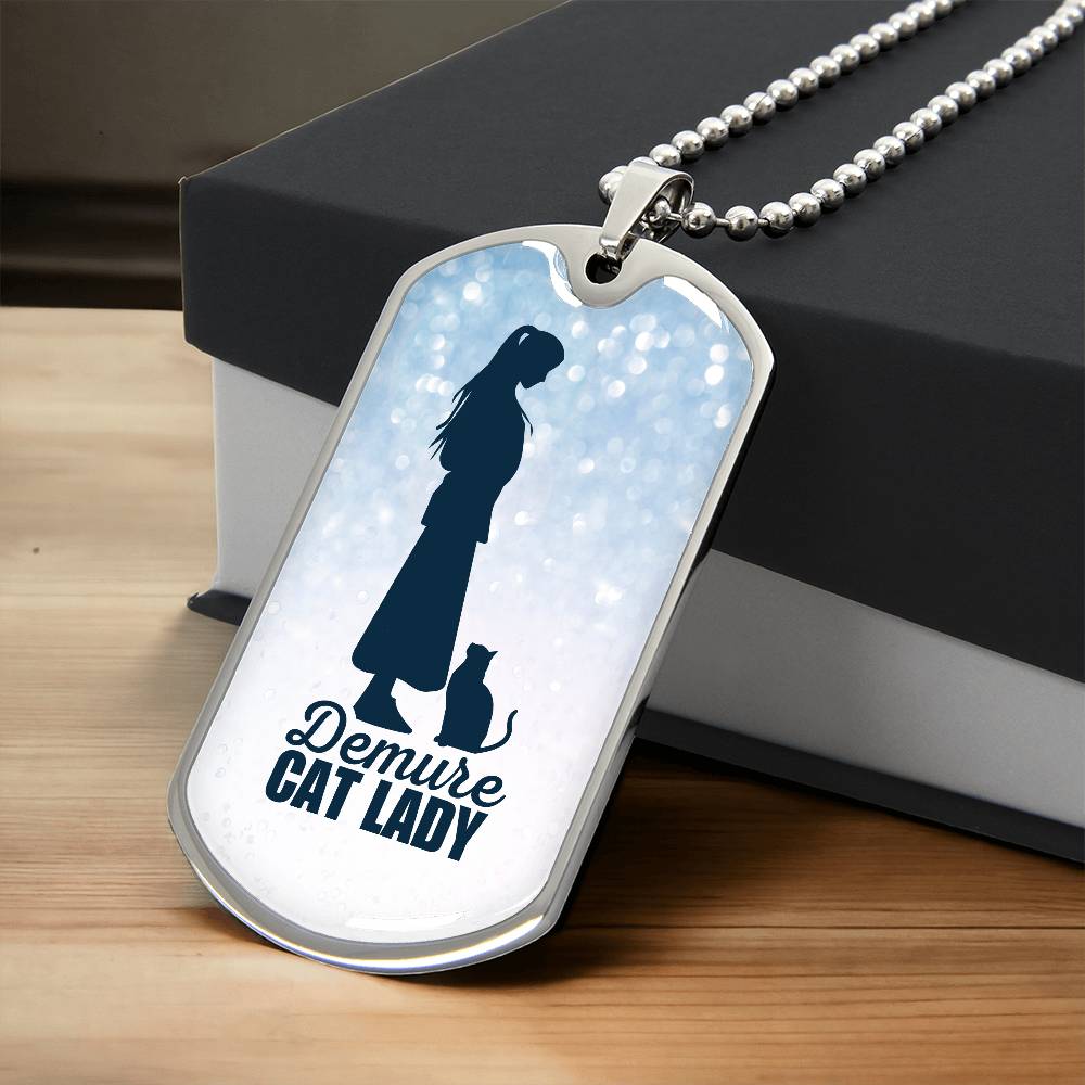 Demure Cat Lady Dog Tag Necklace