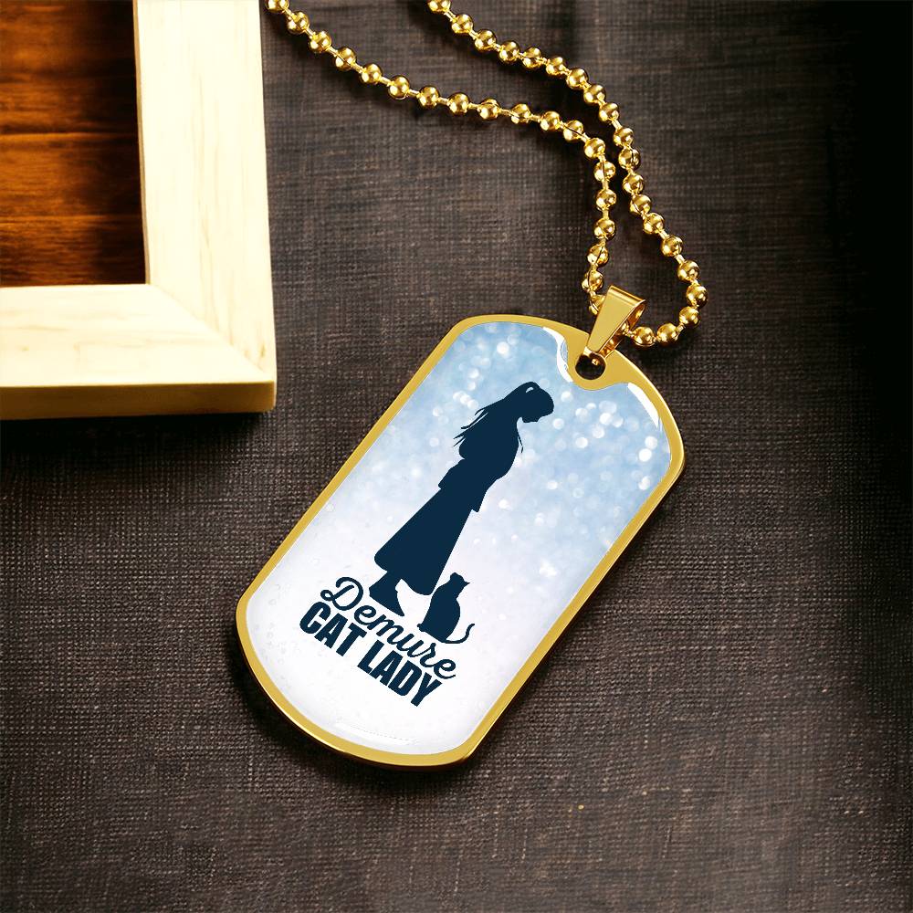 Demure Cat Lady Dog Tag Necklace