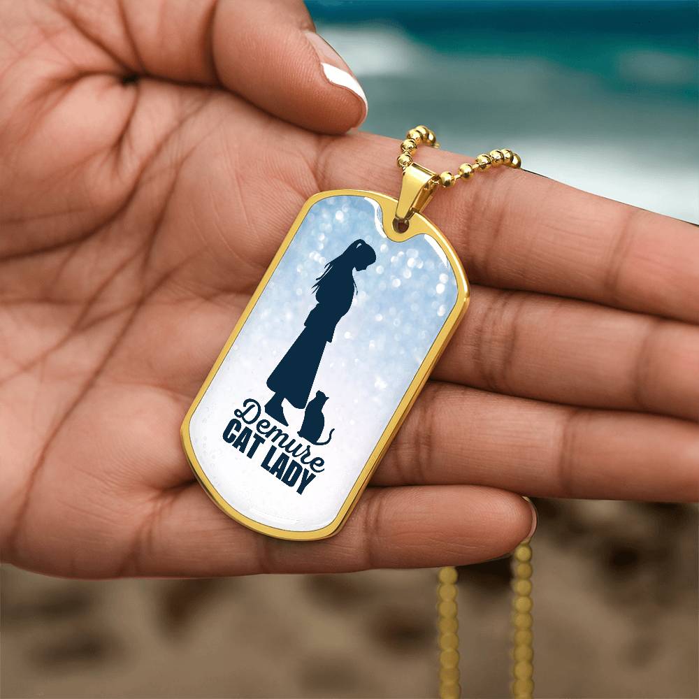 Demure Cat Lady Dog Tag Necklace