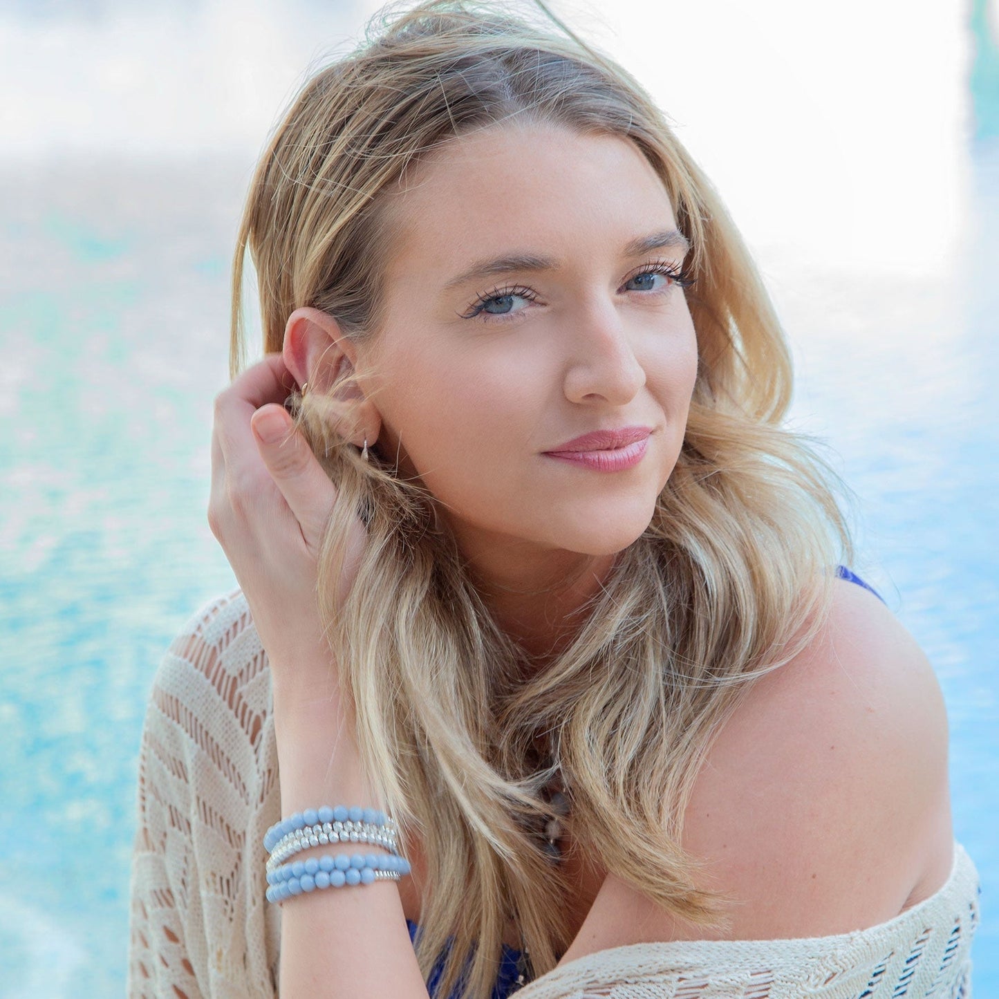 Denim Blue Angelite Silver Bracelet Set