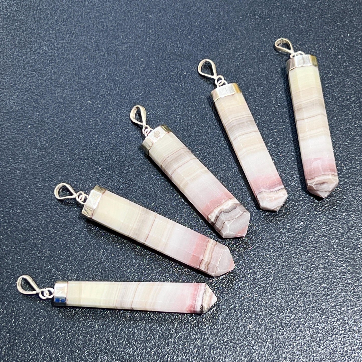 Pink Banded Calcite Crystal Point Pendant (925 Sterling Silver)