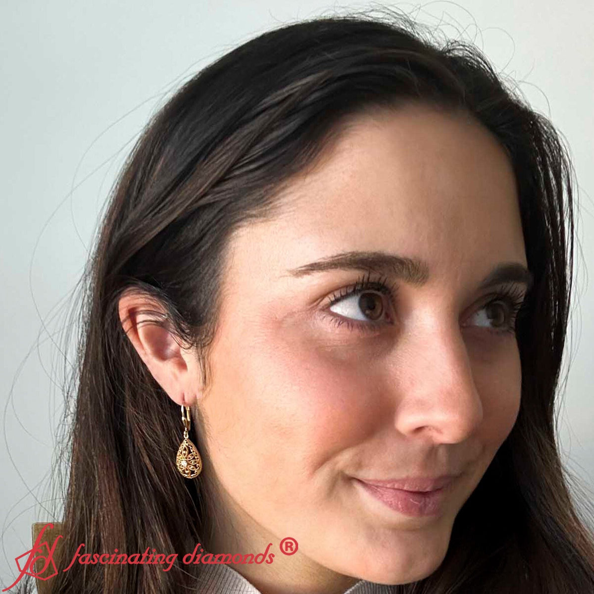Filigree Diamond Openwork Teardrop Earrings