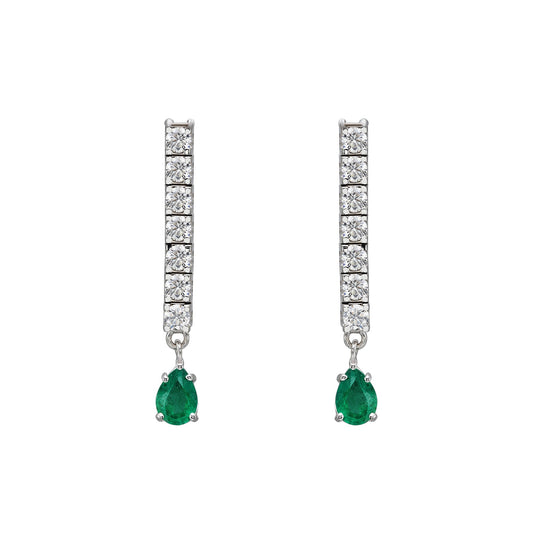Diamond & Pear Emerald Drop Earrings