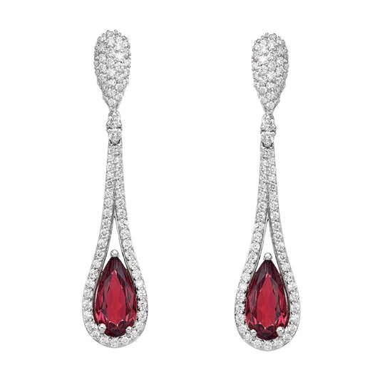 Diamond & Ruby Teardrop Dangle Earrings