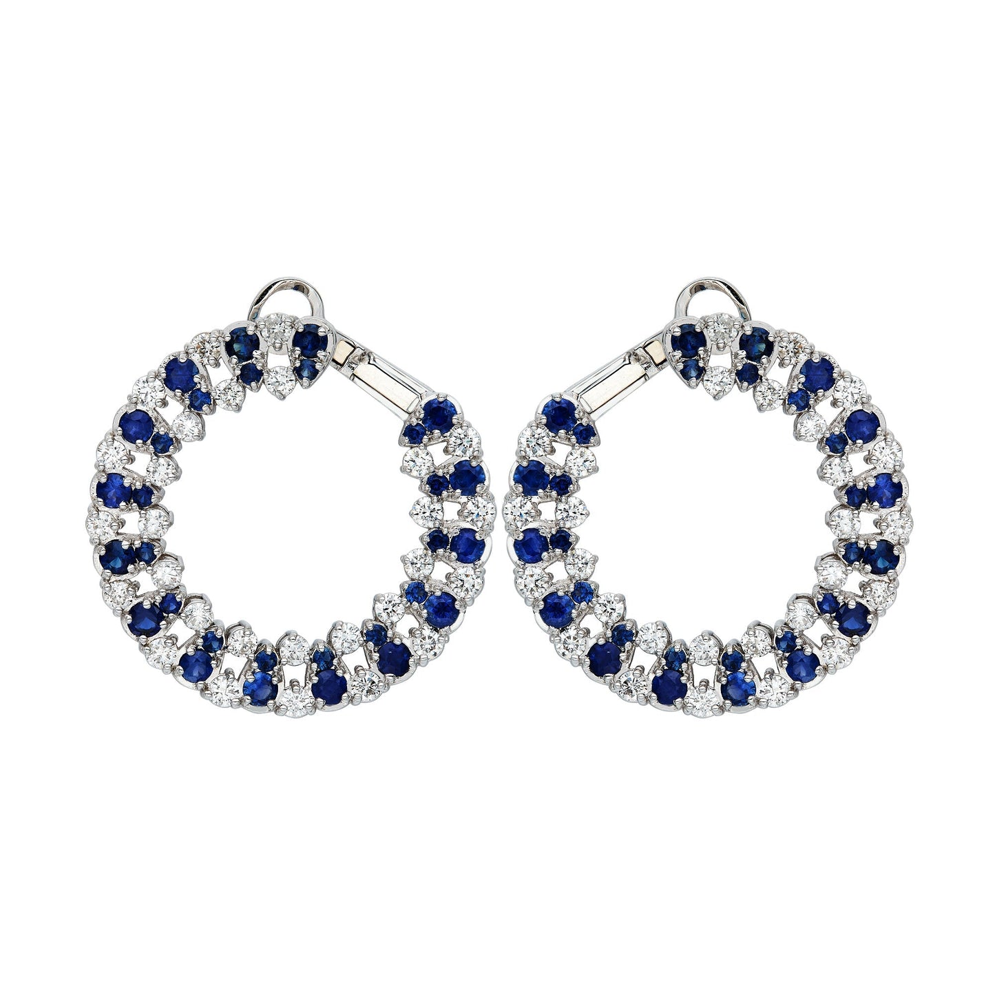 Round Sapphire & Diamond Front Hoops