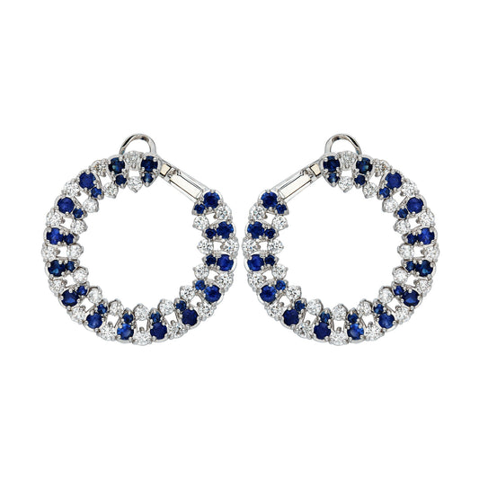 Round Sapphire & Diamond Front Hoops