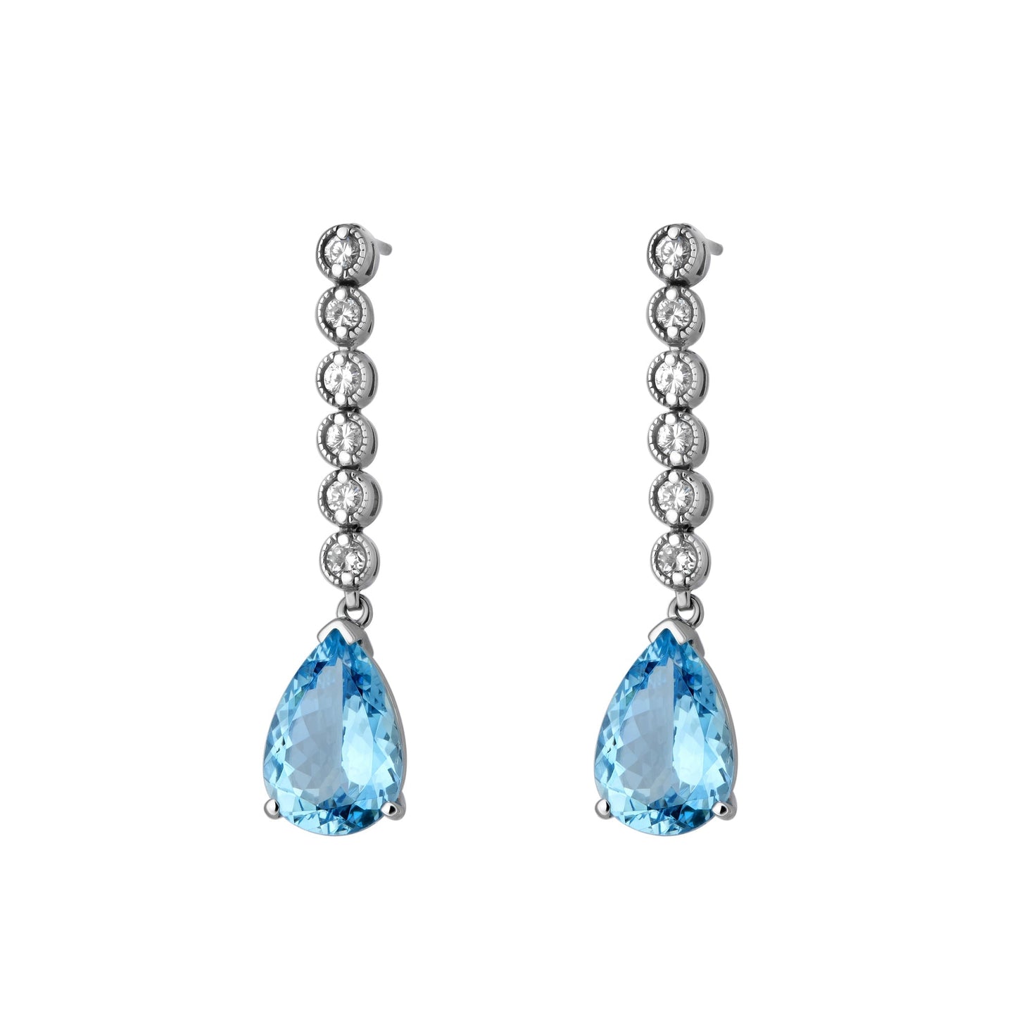 Diamond Drop & Pear Shape Aqua Earrings