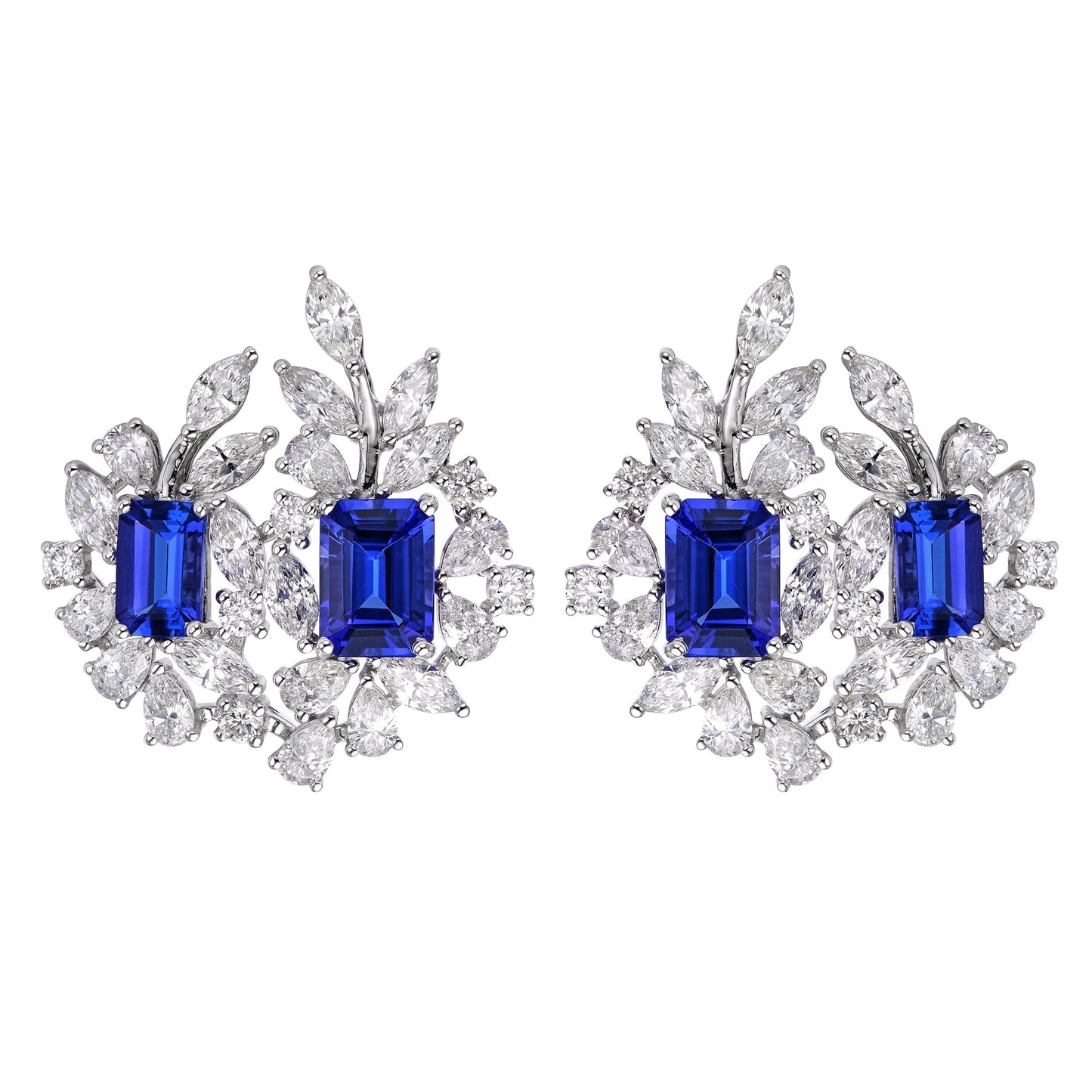 Tanzanite Duo & Diamond Leaf Earrings