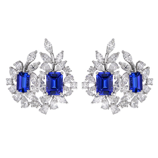 Tanzanite Duo & Diamond Leaf Earrings