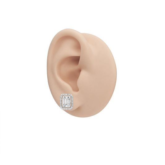 Studs Emerald Halo Illusion Earrings