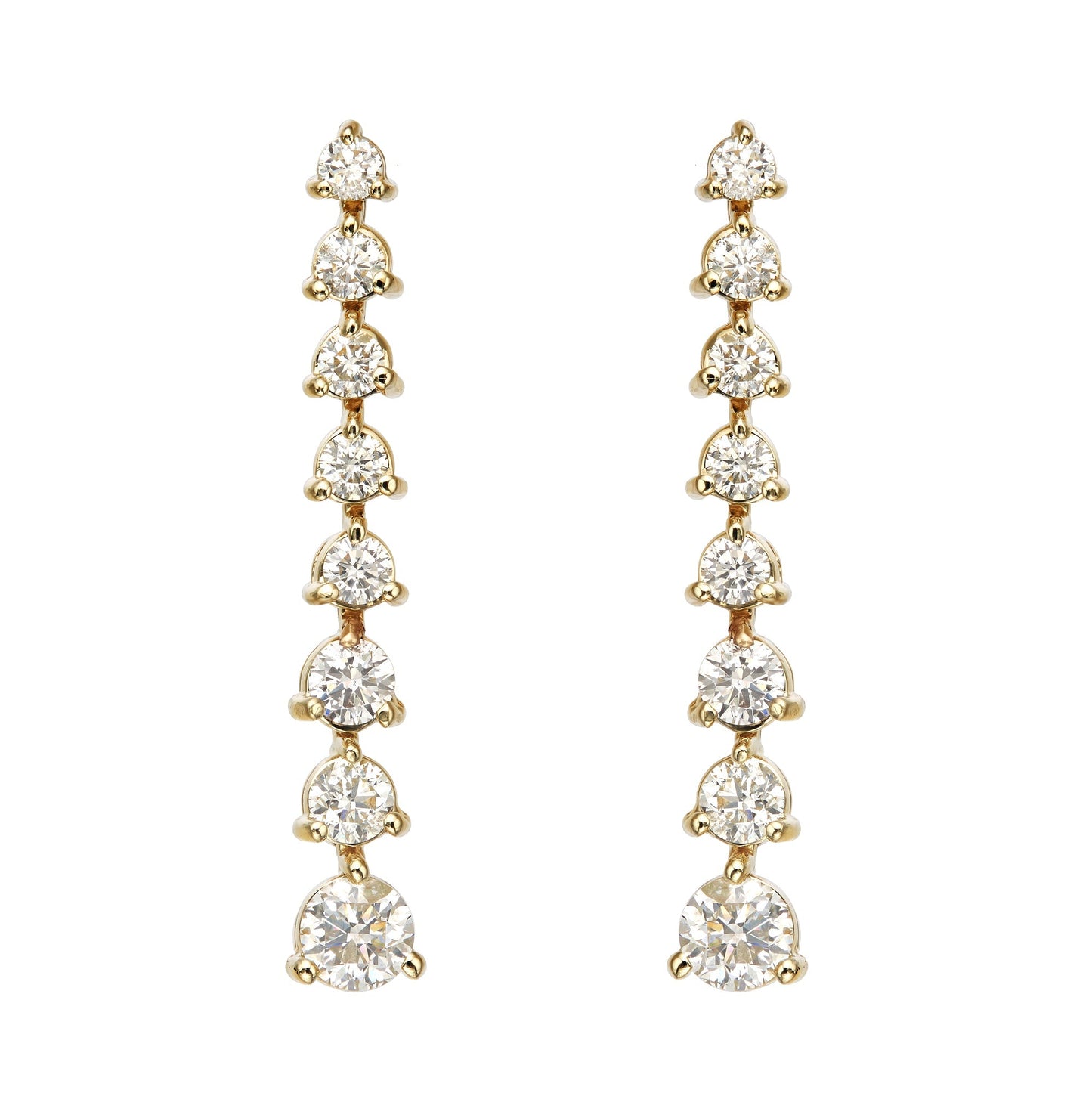 Graduated One Line Drop 3 Prong Earrings