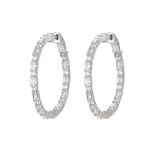 Emerald Cut & Round Alternating Hoops