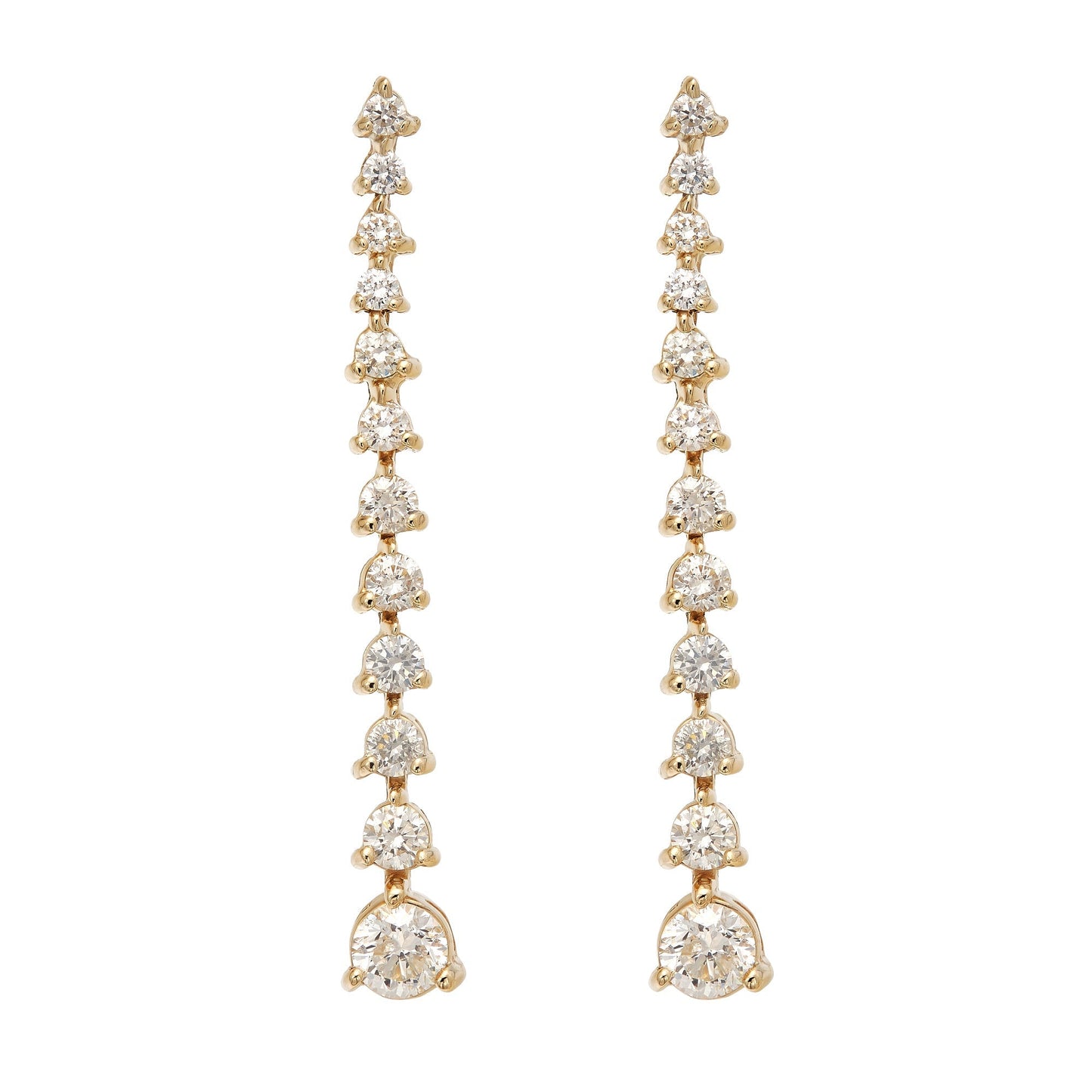 Graduated One Line Drop 3 Prong Earrings