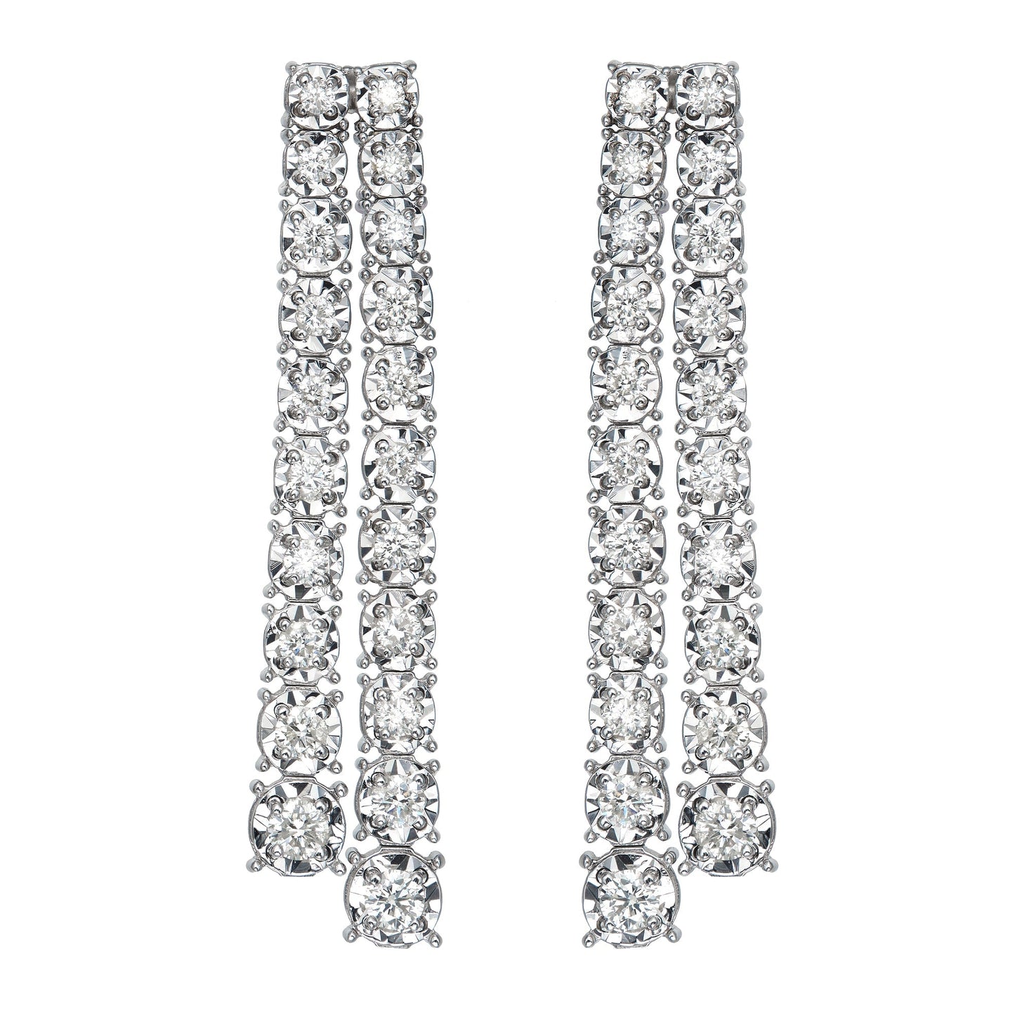 Graduated Dia Cut Illusion Double Line Drop Earrings
