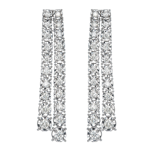Graduated Dia Cut Illusion Double Line Drop Earrings