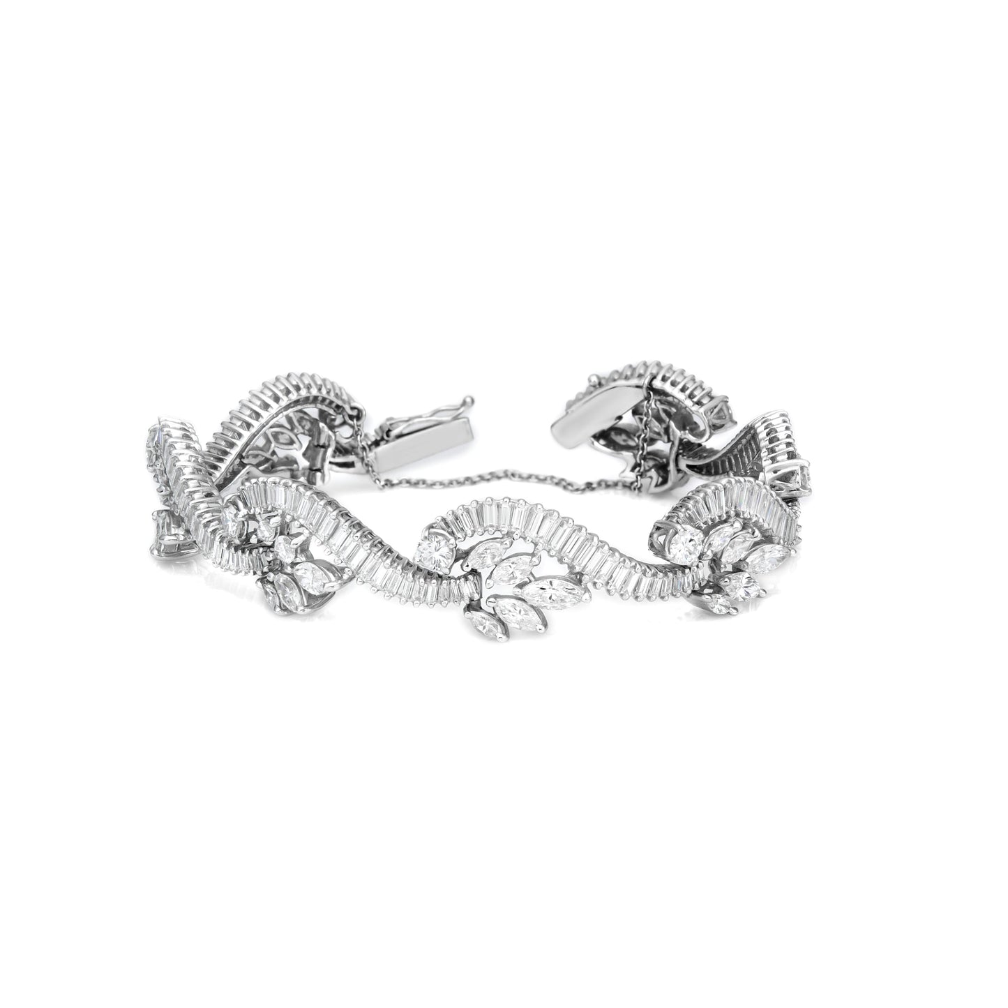 Baguette Wave & Marquise Flower Bracelet