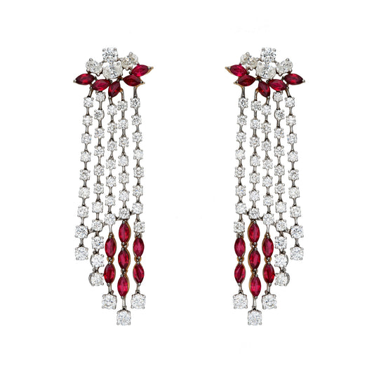 Diamond & Ruby Raining Drop Earrings