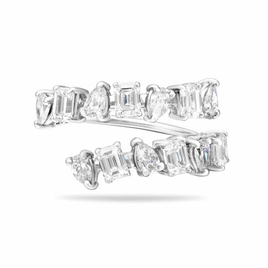 Pear Shape & Emerald Cut Two Row Spiral Ring