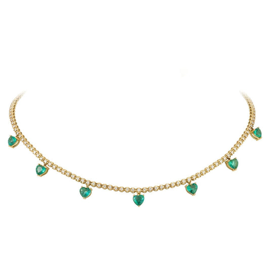 Diamond Tennis & Emerald Heart Station Half Necklace