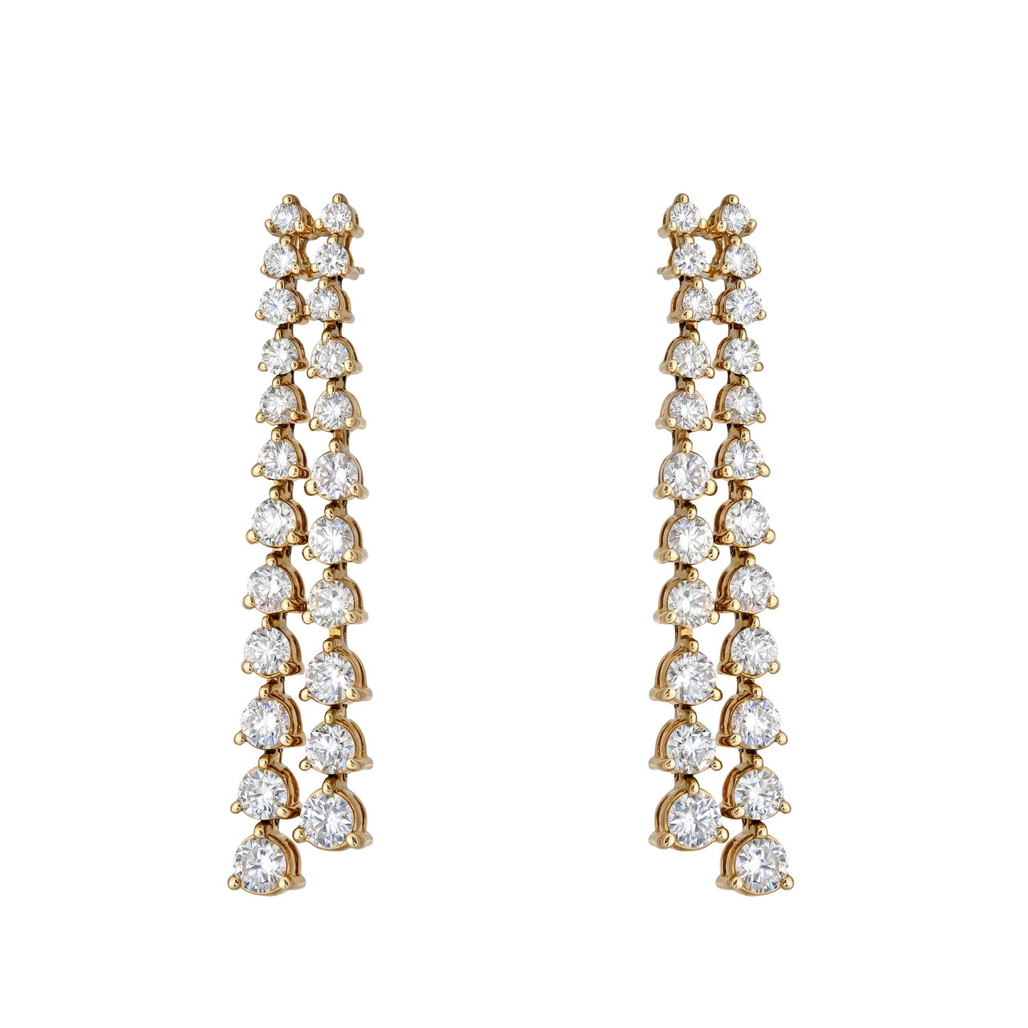 Double Line Three Prong Graduated Drop Earrings