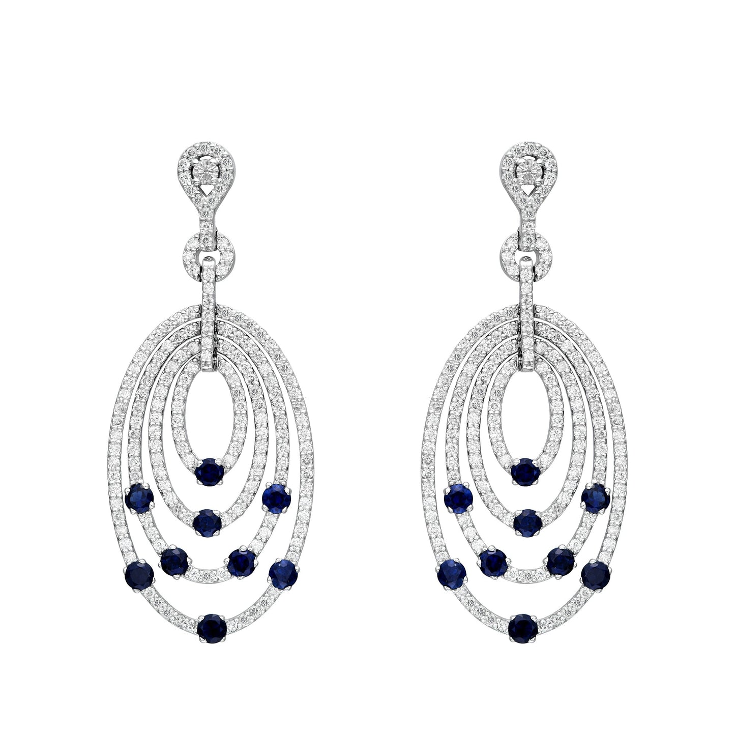 Diamond & Sapphire Multi Row Oval Dangle Earrings
