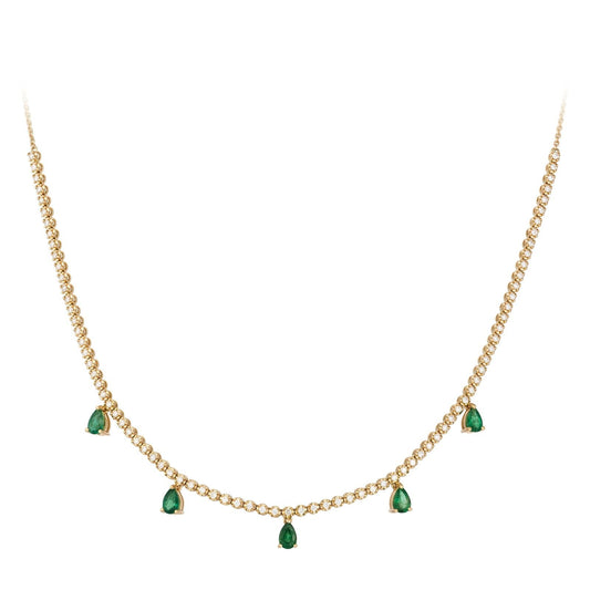 Diamond Tennis & Emerald Pear Station Half Necklace