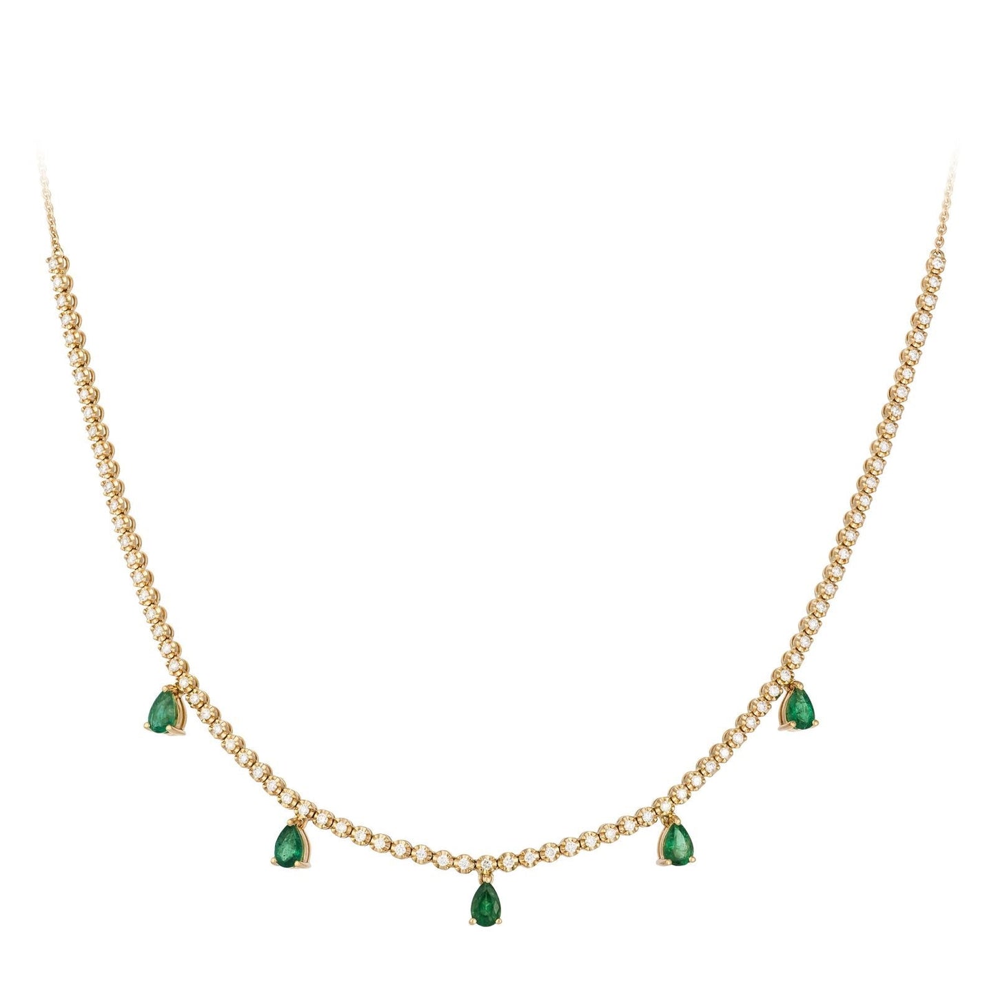Diamond Tennis & Emerald Pear Station Half Necklace