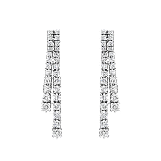Double Line Four Prong Graduated Drop Earrings
