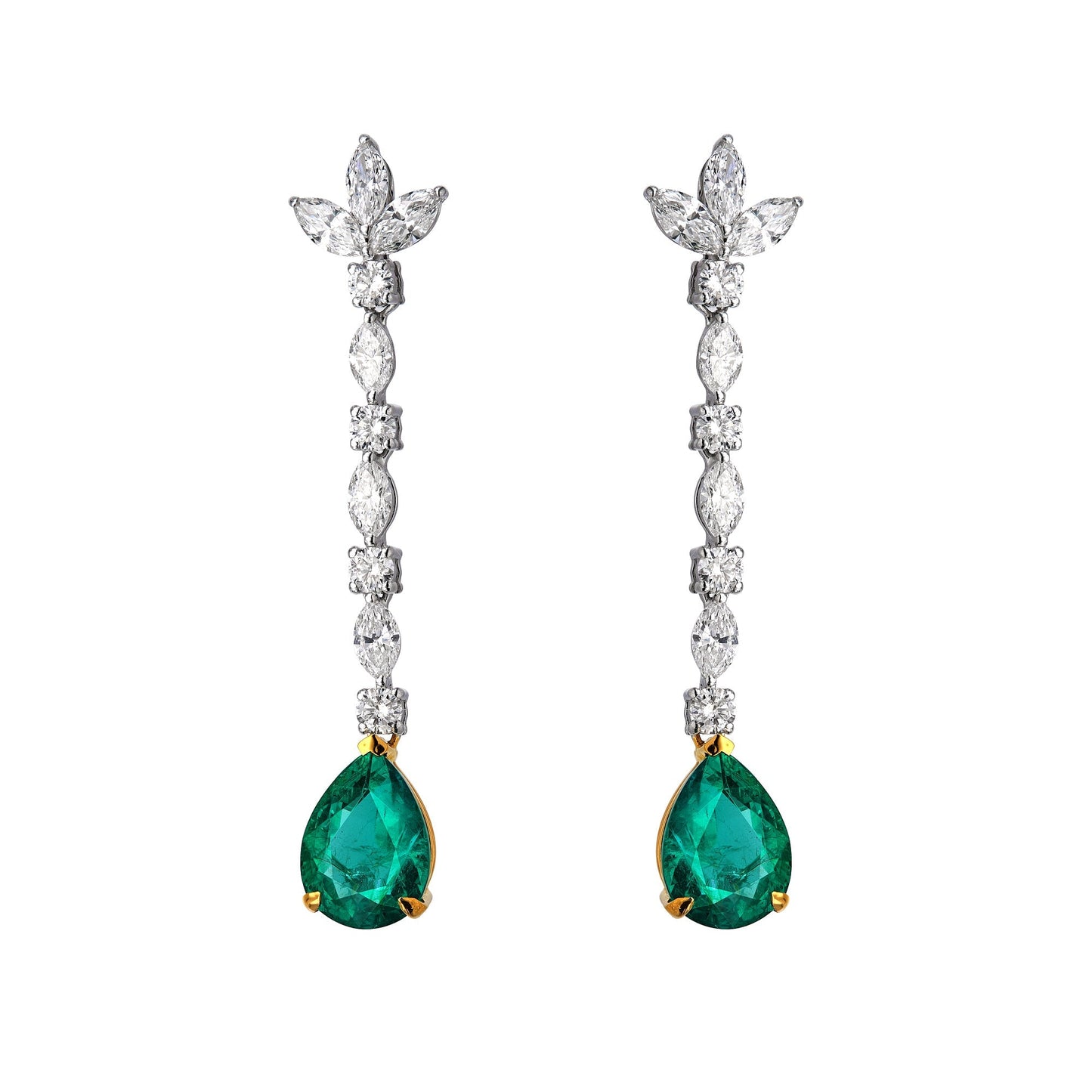 Diamond Trio Drop Emerald Pear Drop Earring