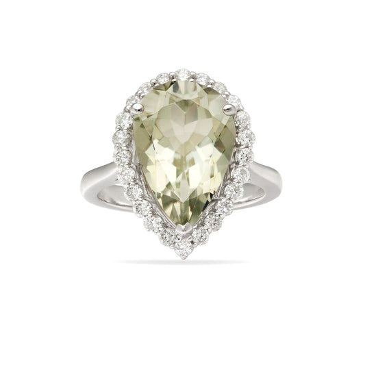 Pear Shape Green Amethyst Halo Ring