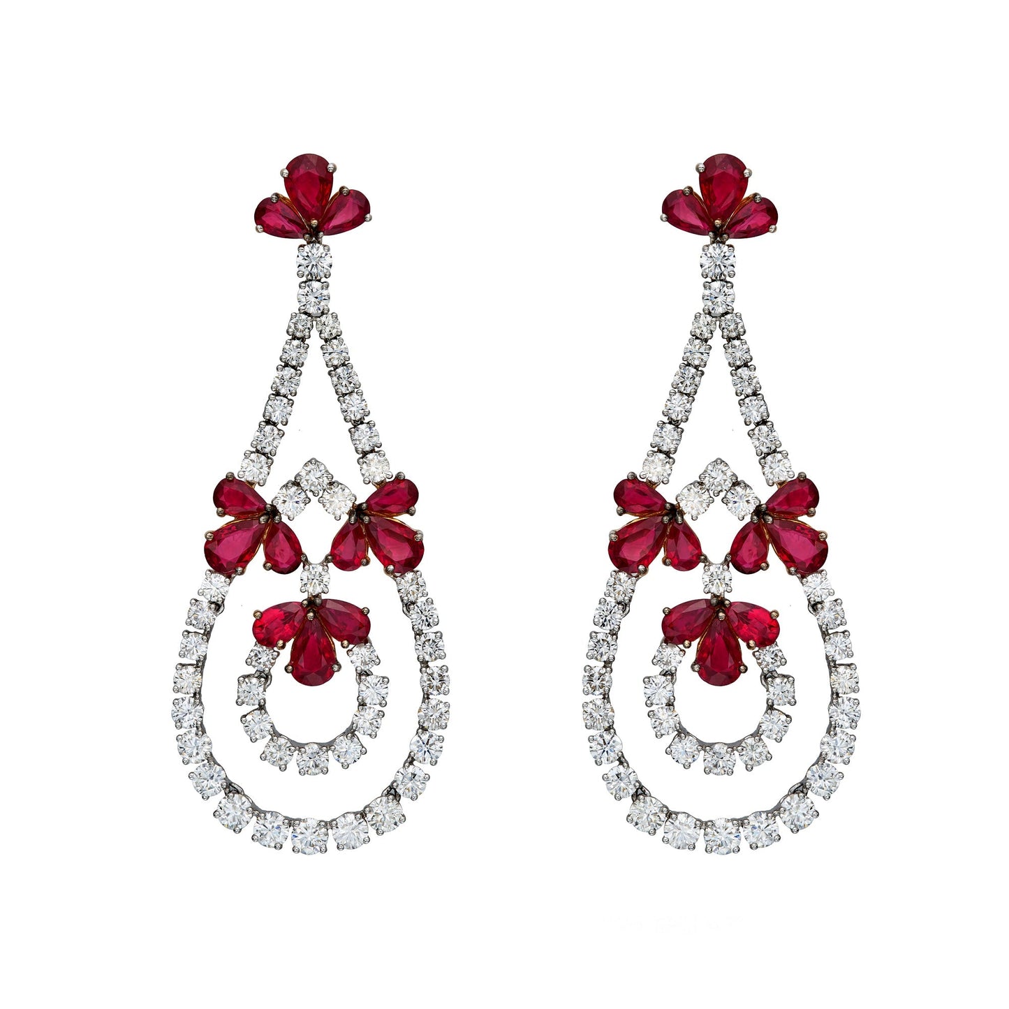 Diamond & Ruby Trio Dangle Earrings