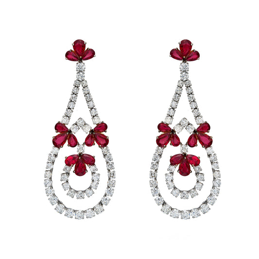Diamond & Ruby Trio Dangle Earrings