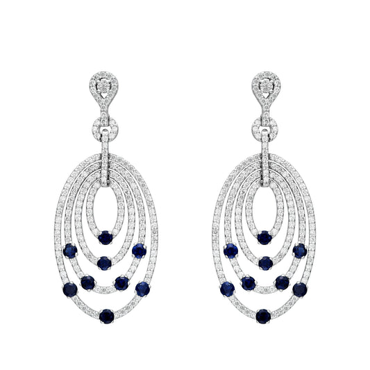 Diamond & Sapphire Multi Row Oval Dangle Earrings