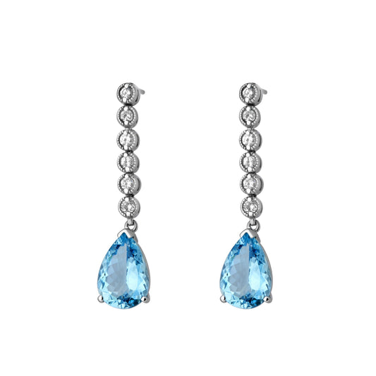 Diamond Drop & Pear Shape Aqua Earrings