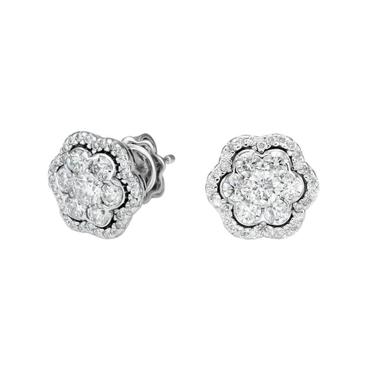 Flower Cluster Halo Stud Earrings