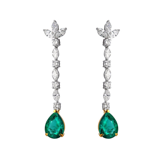 Diamond Trio Drop Emerald Pear Drop Earring