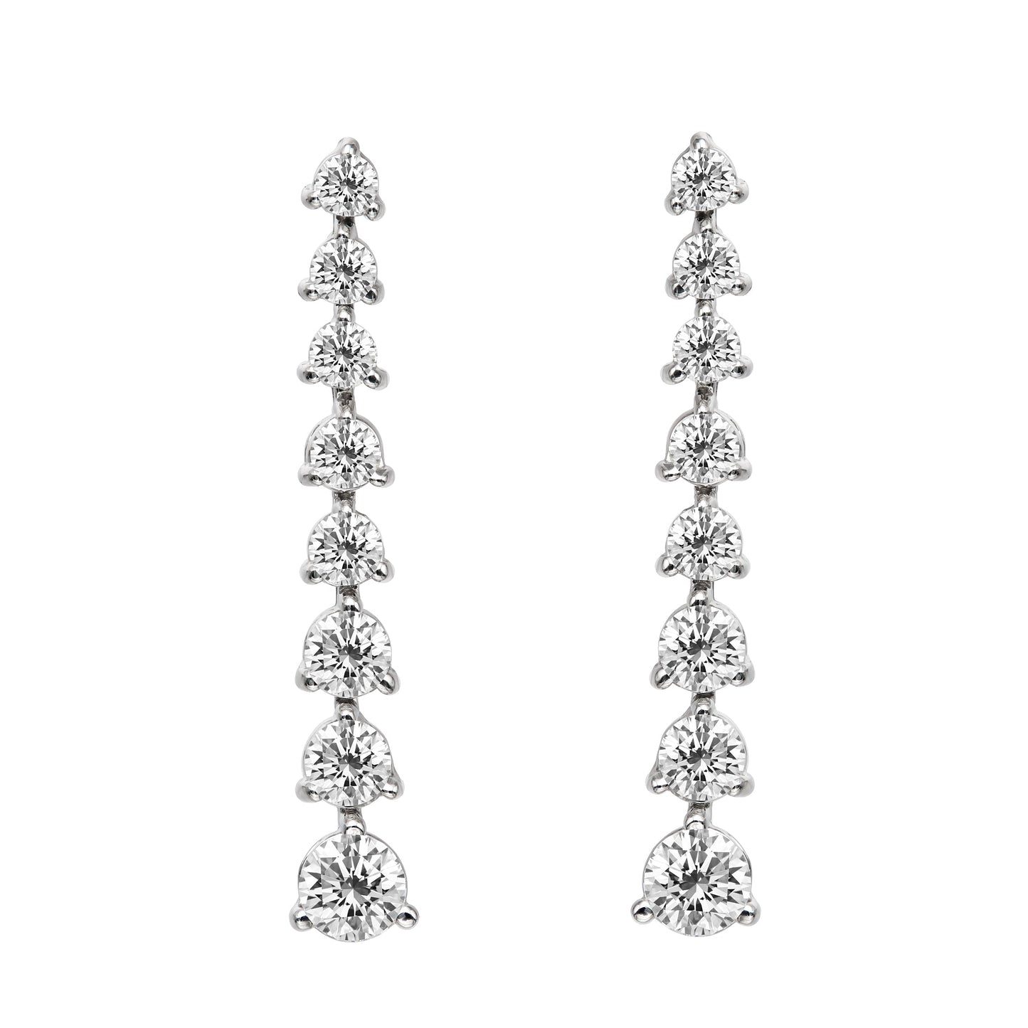 Graduated One Line Drop 3 Prong Earrings