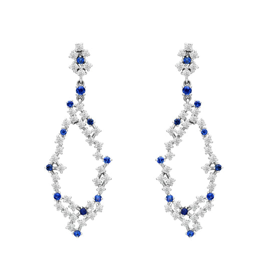 Diamond & Sapphire Hanging Grape Cluster Earrings