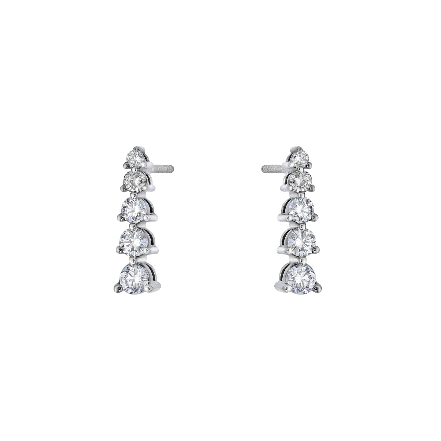 Graduated One Line Drop 3 Prong Earrings