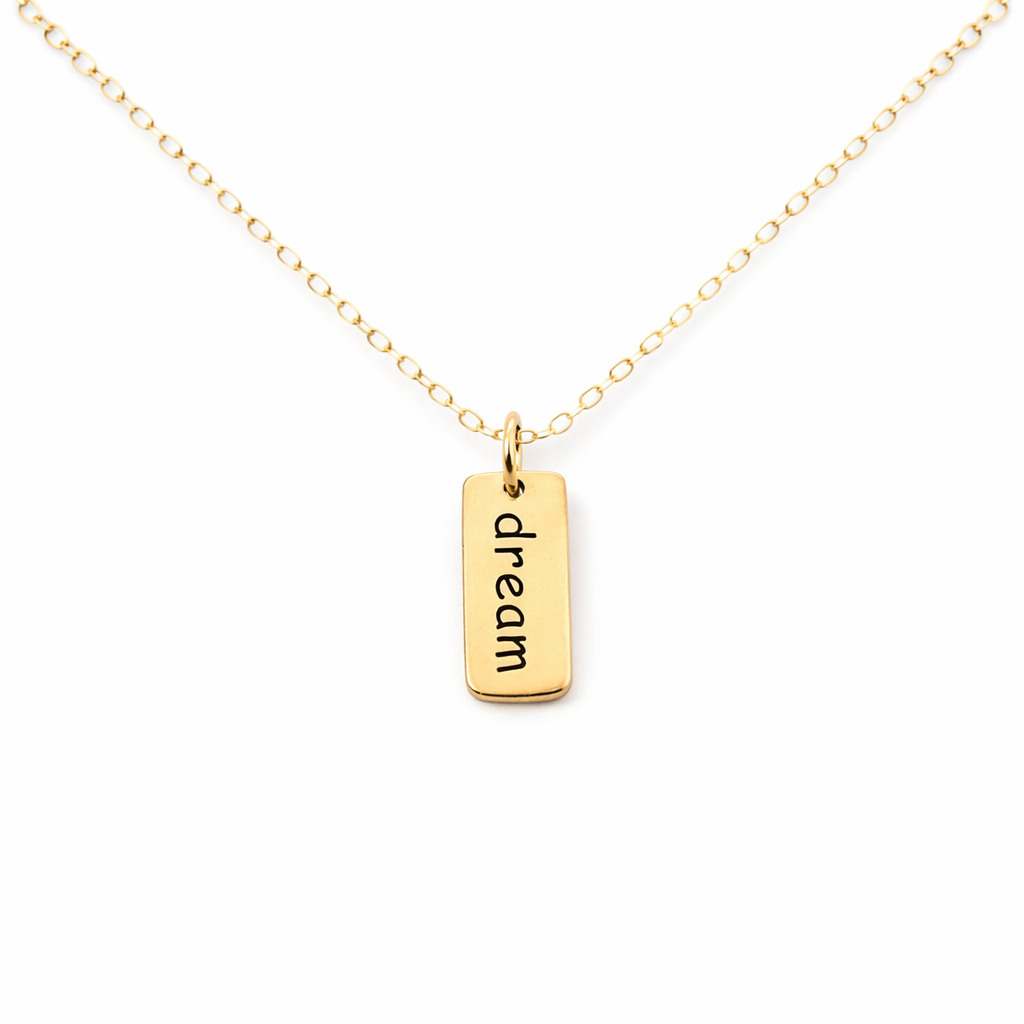 Dream Necklace – Gold Filled Dream Charm on 16” Chain, Inspirational Dainty Jewelry Gift