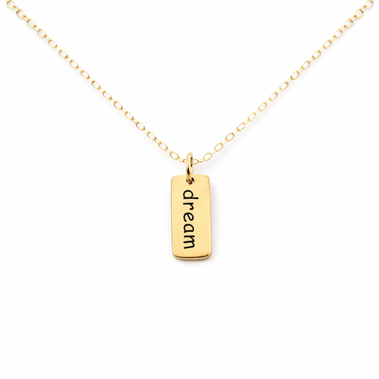 Dream Necklace – Gold Filled Dream Charm on 16” Chain, Inspirational Dainty Jewelry Gift