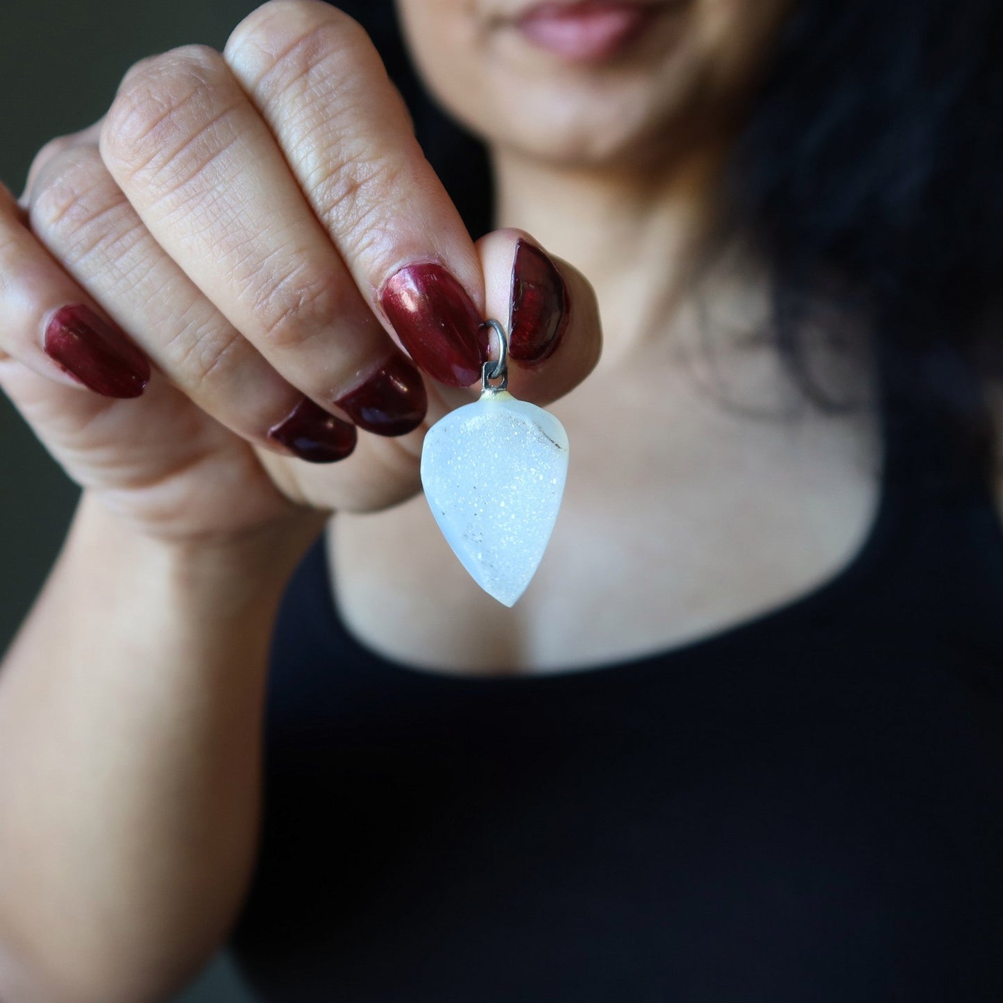 Druzy Quartz Pendant White Dazzling Divinity Drop