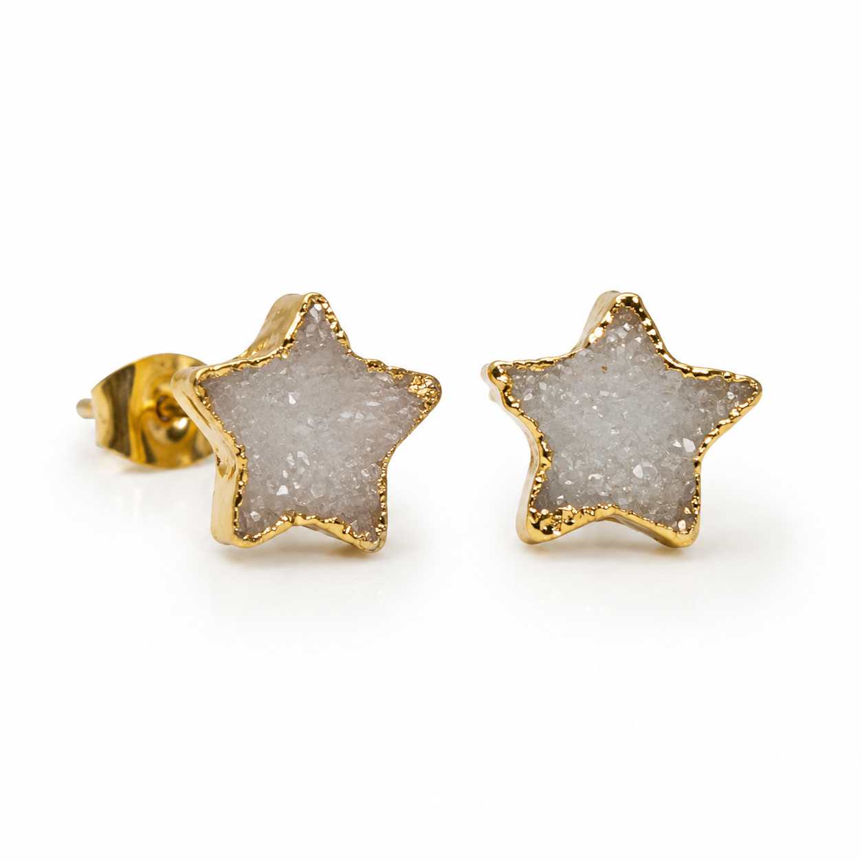 OOAK White Druzy Star Stud Earrings